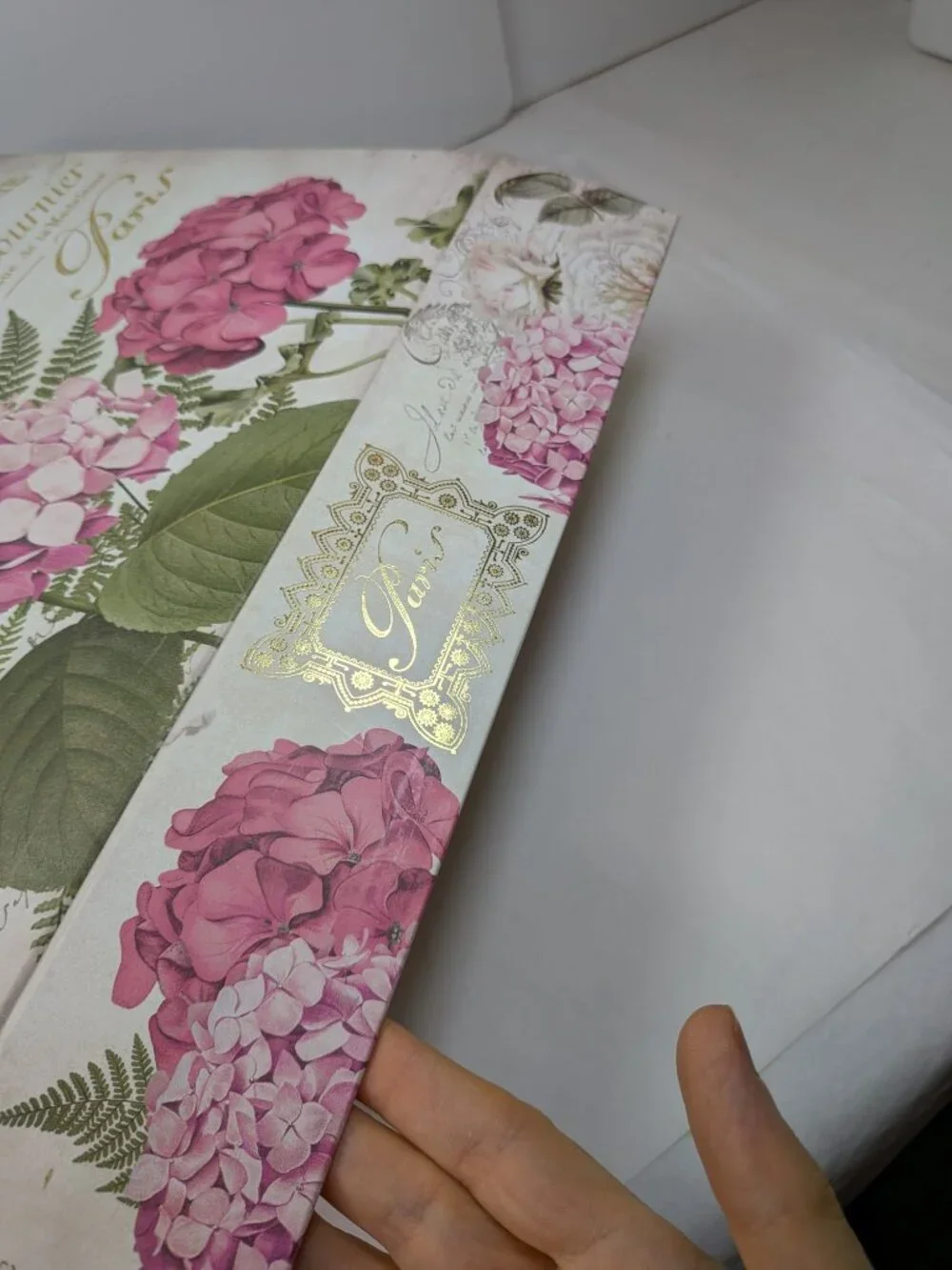 Paris Locksmith Storage Box Pink Hydrangea Gold Metallic Floral Art Large